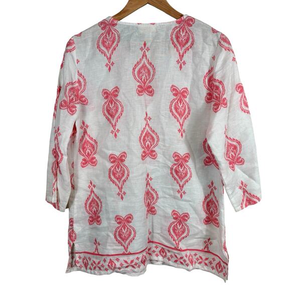 Charter Club Luxury Women Large White Pink Linen Light Soft Breathable Tunic Top - Picture 2 of 9